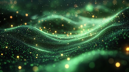 Wall Mural - abstract backgroun of green neon lines sliding down modern digital wallpaper streaming glowing parti