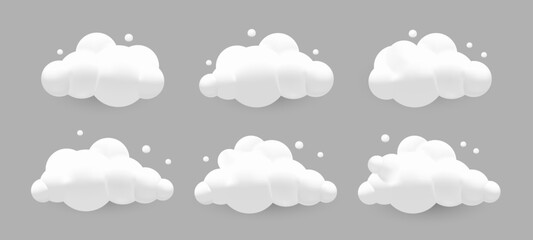 Wall Mural - 3d render of cartoon fluffy clouds on grey background | geometric shapes vector illustration.