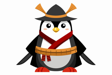  Cute penguin samurai bird vector art illustration