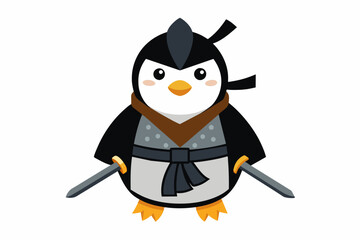  Cute penguin samurai bird vector art illustration