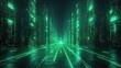 © Emile - abstract cyber backgroun with green neon fluorescent lines glowing virtual reality matrix digital high tech wallpaper