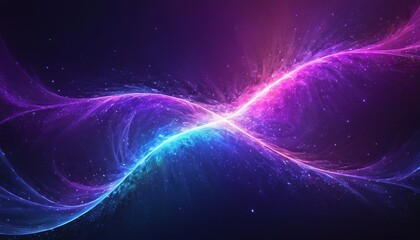Abstract cosmic background with glowing waves of blue and purple light, shimmering with stardust.