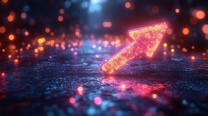 Wall Mural - abstract neon arrow pointing right direction telecommunication technology concept glowing colorful l
