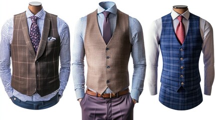 Three Men's Suits in Different Colors and Patterns