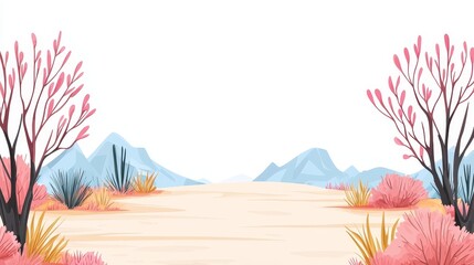 Digital line design, stylized landscape, flat design illustration