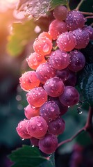 Wall Mural - Close-up of a cluster of ripe red grapes with water droplets.