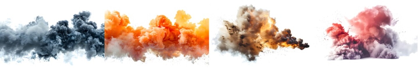 smoke explosion border isolated on white background. Generative AI.