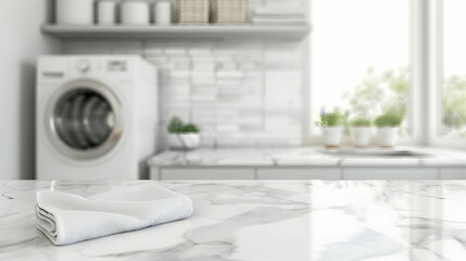 Wall Mural - White blurry home laundry room with empty marble table top