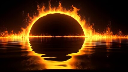 Wall Mural - ring of fire burning over water reflecting