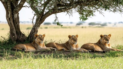 Sticker - Three Lionesses Resting Under a Tree