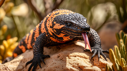 Sticker - Striking Gila Monster in Natural Desert Habitat: A Close-Up of the Colorful Reptile