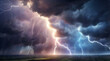 © triocean - A stormy sky with multiple cloud to ground lightning strikes,  flashes of lightning and the rumble of thunder, showcasing the power of a storm.