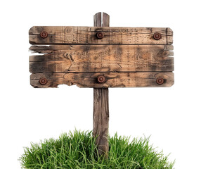 Wall Mural - Weathered wooden signboard in grass, cut out