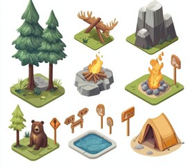 Wall Mural - Designing landscapes with 3D forest camping elements