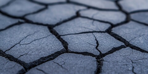 A frame full of the rough roughness of dry asphalt, highlighting the intricate composition and pattern in the sunlight on a clear day.