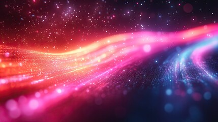 Wall Mural - digital abstract neon backgroun pink blue glowing blurre lines