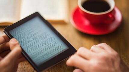 Reading eBook with Coffee