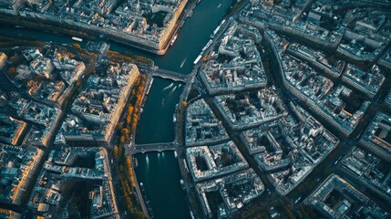 France's Paris panorama architecture from above Paris skyline from above, the Seine river