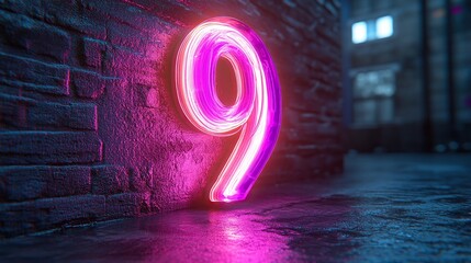 number nine glowing in the dark pink blue neon light