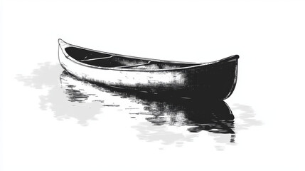 A simple, black and white image of a canoe on calm water. It's designed to look like an ink drawing and could be used as a logo for a water sports company.