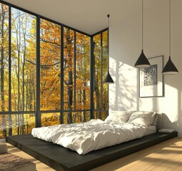 Wall Mural - The design of a modern bedroom interior. A stylish minimalistic bedroom. 3D renderings, 3D illustrations.