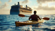 © Joyce - A person kayaking in tropical sea water with cruise ship