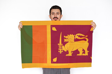 Young man holding Sri Lanka flag, celebration or campaigning concept, independence day idea