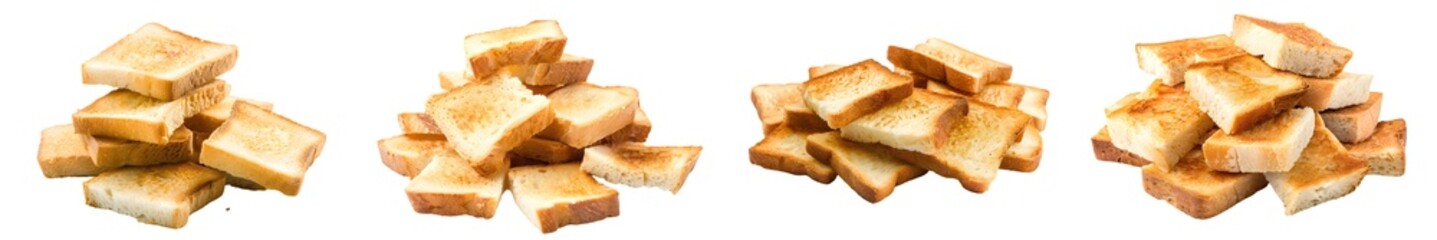 toasted bread pieces isolated on white background. Generative AI.