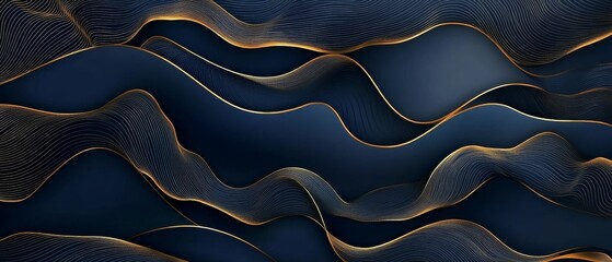 Wall Mural - Navy Blue and Gold Abstract Wave Line Luxury Background