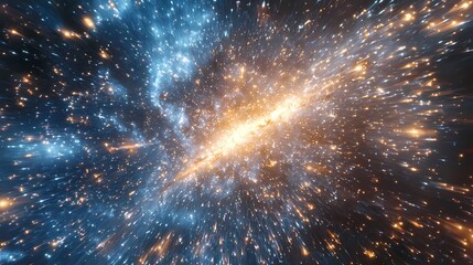 Stunning cosmic visualization of a blue and gold galaxy in deep space.
