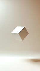 Wall Mural - A minimalist cube floating in a soft, light background, symbolizing creativity and modern design concepts.