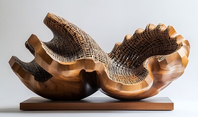 abstract wooden sculpture with intricate carvings