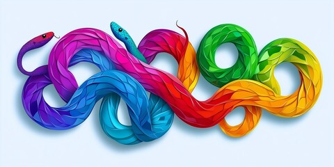 Wall Mural - A colorful snake with rainbow colors and a black head. The snake is curled up and he is in a spiral