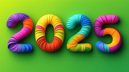 A colorful and vibrant representation of the number 2025. Numbers are made up of various colors and shapes, giving the impression of a fun and playful design. Scene is cheerful and lively. new 2025