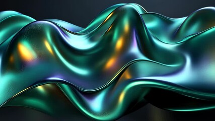 Metallic fabric flowing with waves on black background