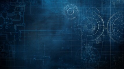 steampunk vibes wall with gears and blueprint of machine or architecture design