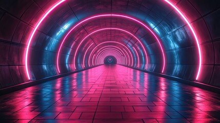 Wall Mural - abstract black backgroun with pink an blue neon glowing lines that exten into the distance moving through a tunnel to the right motion spee of light an hypertunnel moving away