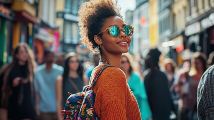 Wall Mural - A vibrant street scene with young people expressing their individual style and cultural influences.