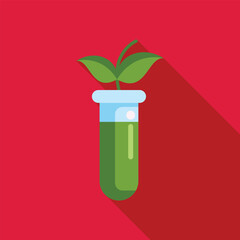 Poster - Minimalist flat lay image of a green sprout growing from a test tube with green liquid, representing sustainable innovation in science