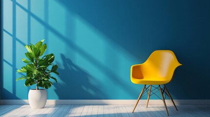 Sticker - Modern Interior Design with Yellow Chair and Green Plant