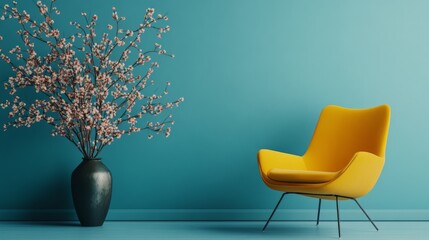 Sticker - Modern Interior with Yellow Chair and Floral Arrangement