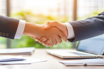 Business handshake between two professionals in an office setting