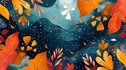 Sticker - a colorful background with leaves