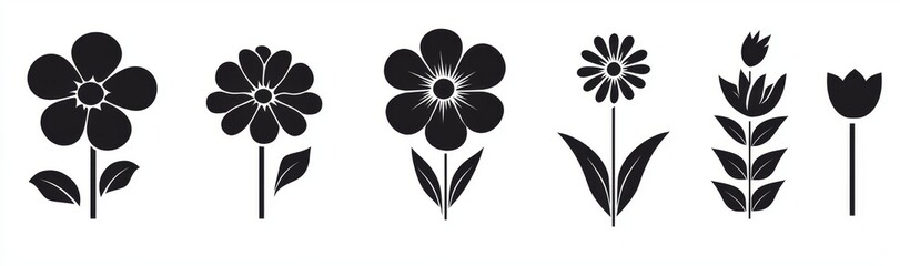 Sticker - Icon set with round flowers on a transparent background. Icon set with flowers on a transparent background. Flowers in modern simple. Cute round flower plant nature collection. Modern illustrator.