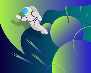 Space exploring. Astronaut. Web banner. Blend design. Vector illustration