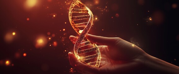 Poster - Chromosome DNA test in 3D of a human in situations of disease caused by COVID-19 virus on the hands. Space for writing and creativity is provided.