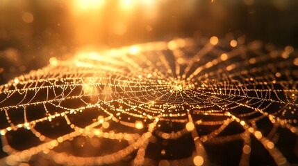 Golden Light Filtering Through Intricate Spider Web Highlighting Nature s Delicate Engineering