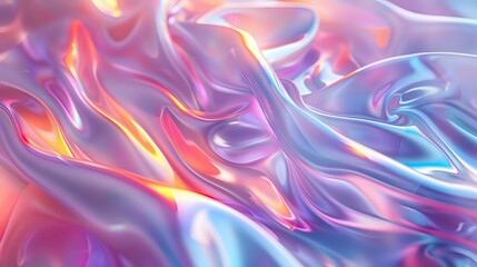 Wall Mural - A mesmerizing abstract design with glossy, iridescent waves in soft shades of pink, blue, and purple, creating a smooth, flowing texture. Ideal for backgrounds, digital art, and creative projects.