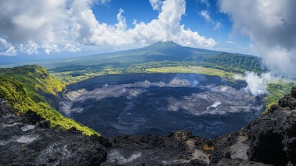 Sticker - Volcanic Crater with Mountain in the Background