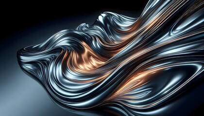 Abstract background of flowing silver with golden tint